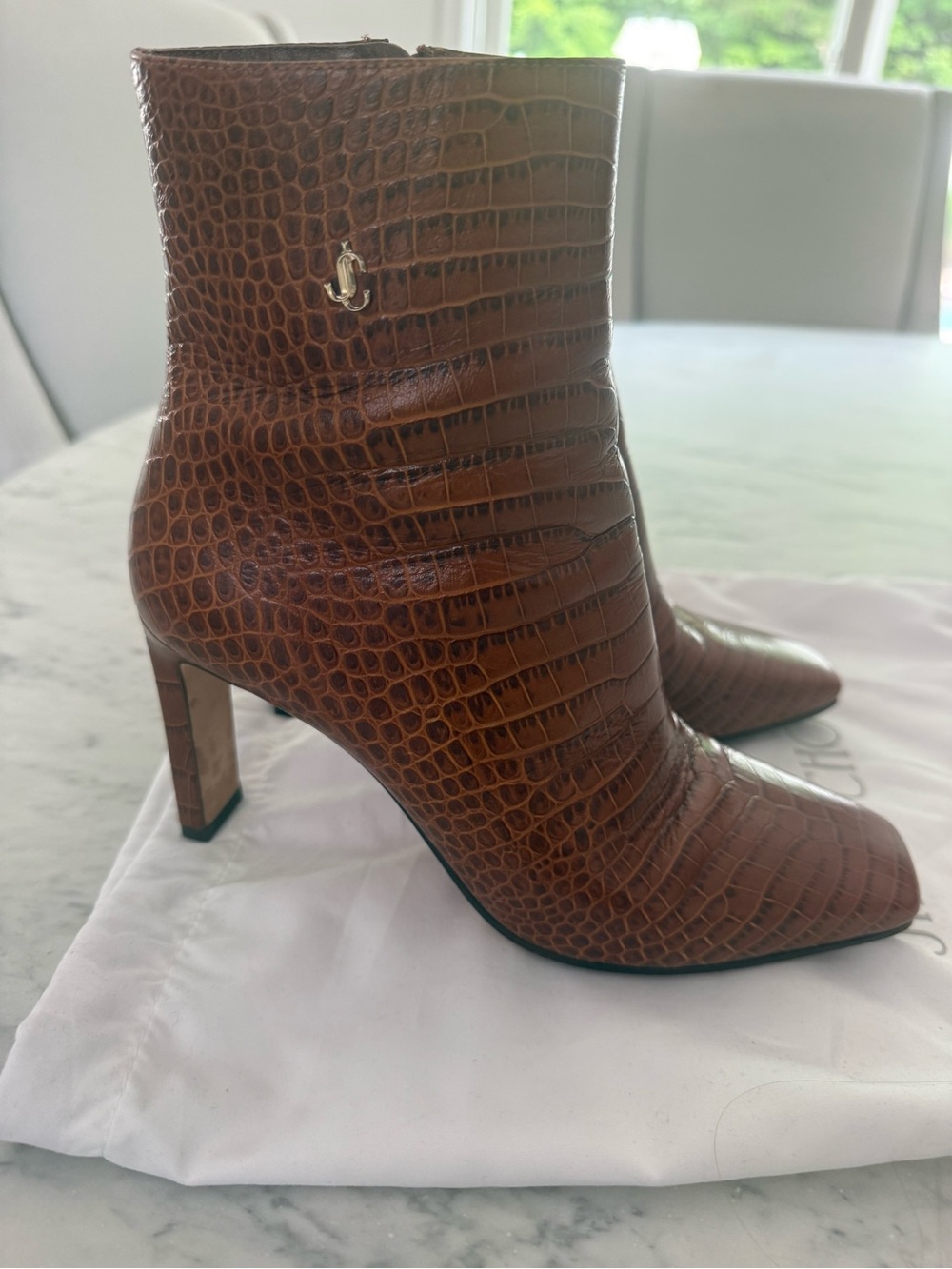 Jimmy Choo Brown Croc-Embossed Leather Ankle Booties - Picture 2 of 8